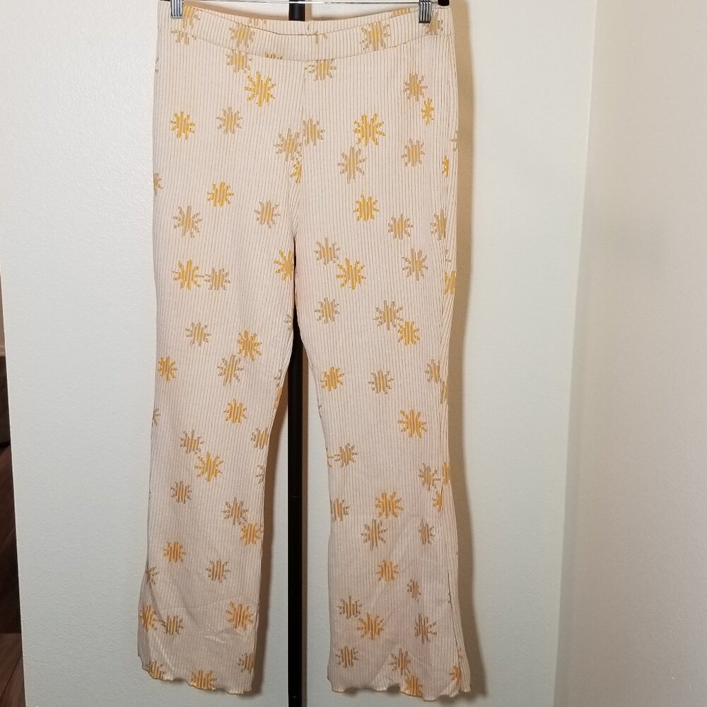 ASOS Womens Wide Leg Leggings Size 14 Tan Floral Pants Boho Hippie Peasant NWOT